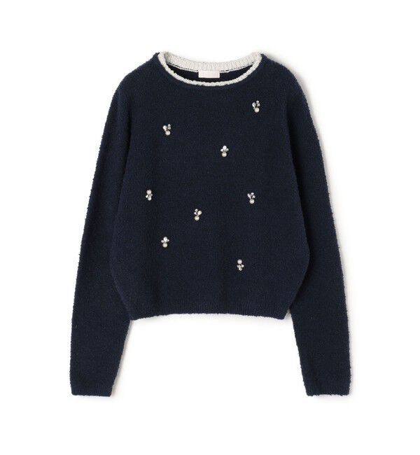 ebure ビジューニット クルーネックプルオーバー　カシミヤ入り ebure ビジューニット クルーネックプルオーバー カシミヤ入り - メルカリ