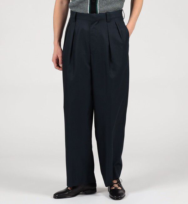 TOMORROWLAND MENS「シルクカルゼ 2プリーツ ワイドパンツ」|スラックス|