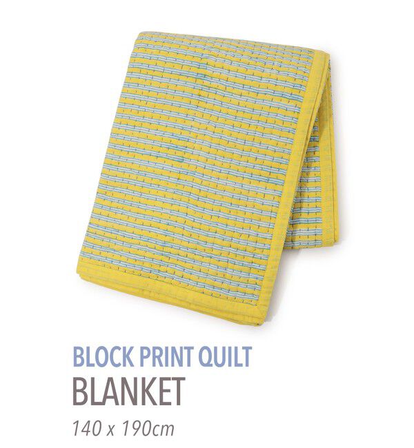 TOMORROWLAND HOME「ブロックプリントキルト マルチカバー L」|ブランケット|24 イエロー系