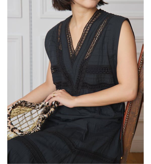 IENA LA BOUCLE「IENA LA BOUCLE cotton ラインレースワンピース」|ワンピース|