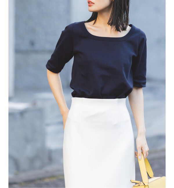 NOBLE「《追加》スビンコットンソフトスクエアーネックTシャツ」|Tシャツ・カットソー|ネイビー