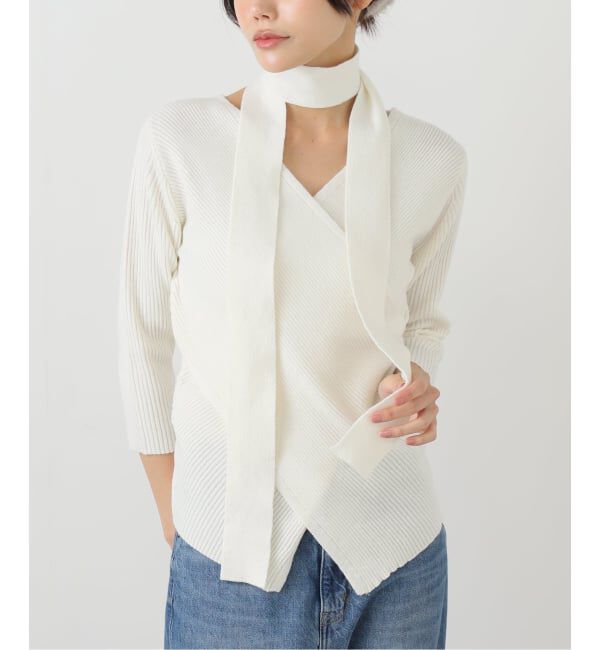  「【洗える】リブカシュクールプルオーバー」|ニット・セーター|ホワイト