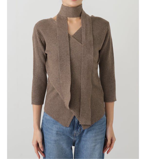  「【洗える】リブカシュクールプルオーバー」|ニット・セーター|