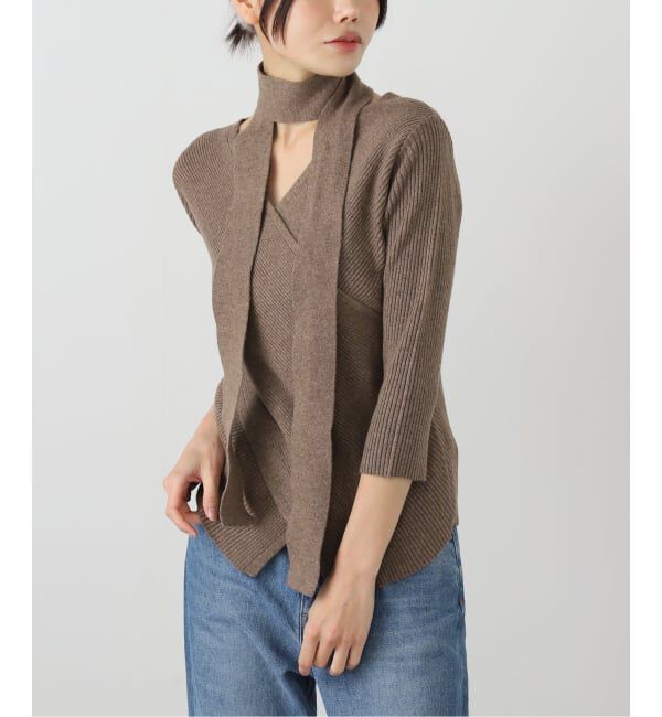  「【洗える】リブカシュクールプルオーバー」|ニット・セーター|ブラウン