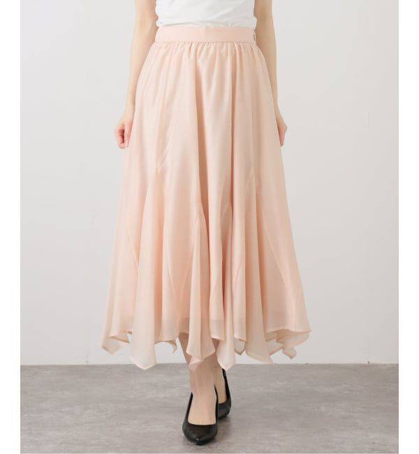  「【洗える】シアーランダムヘムスカート」|スカート|ピンク B