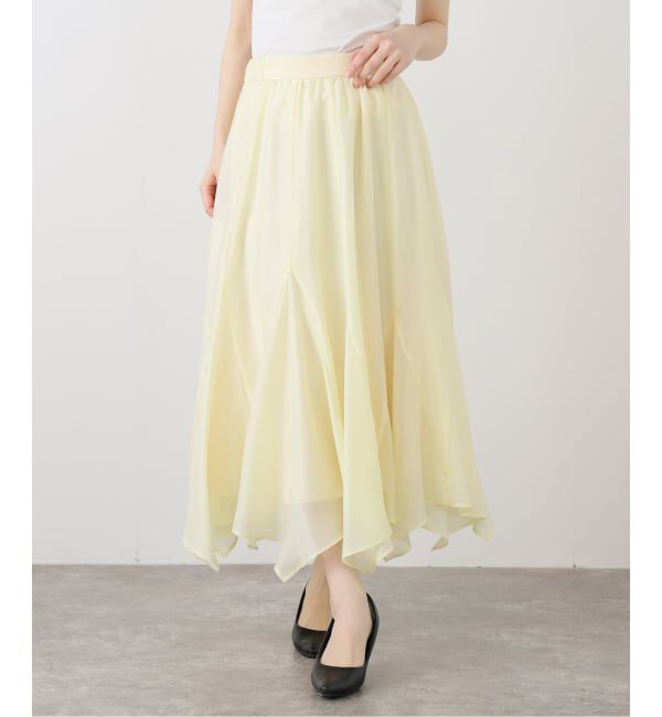  「【洗える】シアーランダムヘムスカート」|スカート|イエロー