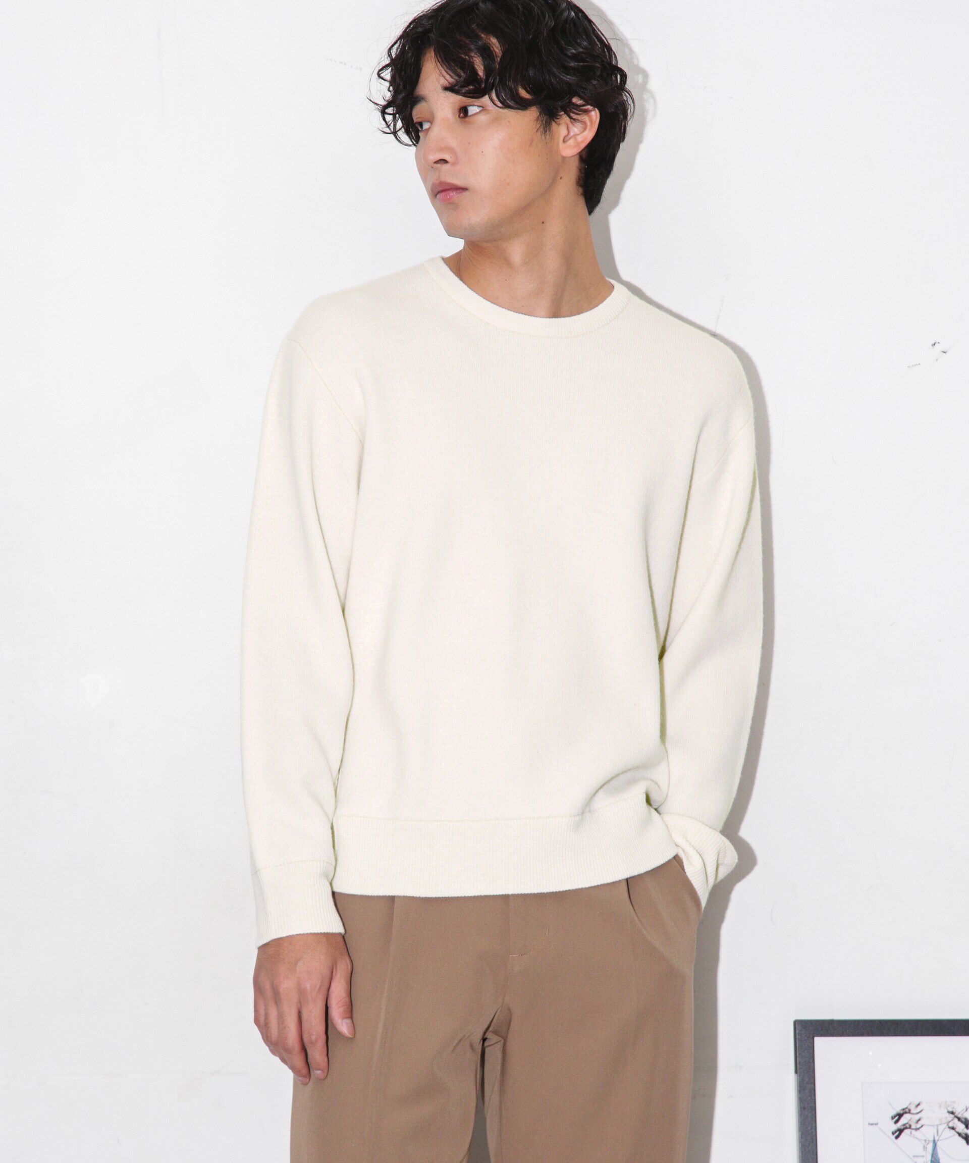 nano･universe「MUSIC ウールカシミヤスムースクルーネック」|ニット・セーター|オフホワイト1