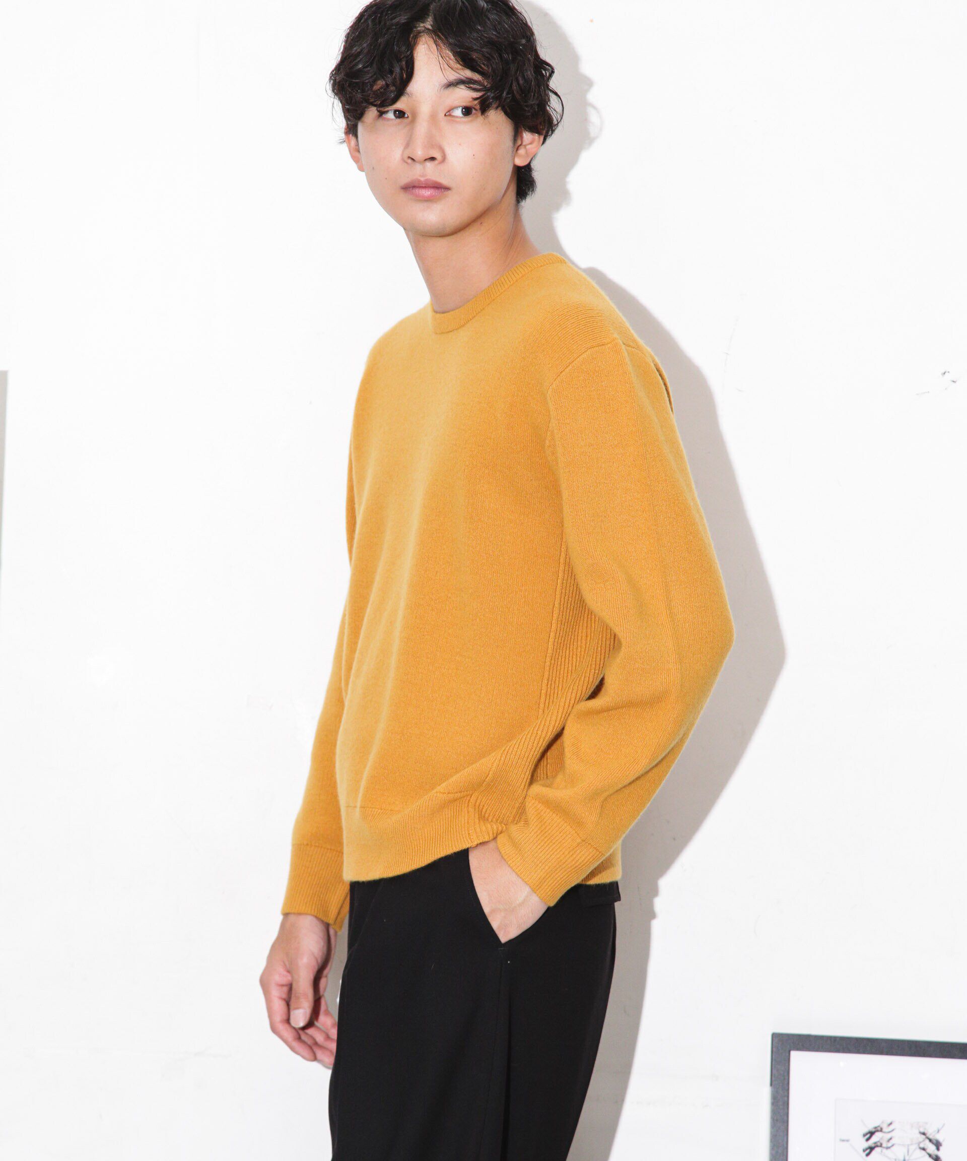 nano･universe「MUSIC ウールカシミヤスムースクルーネック」|ニット・セーター|マスタード3