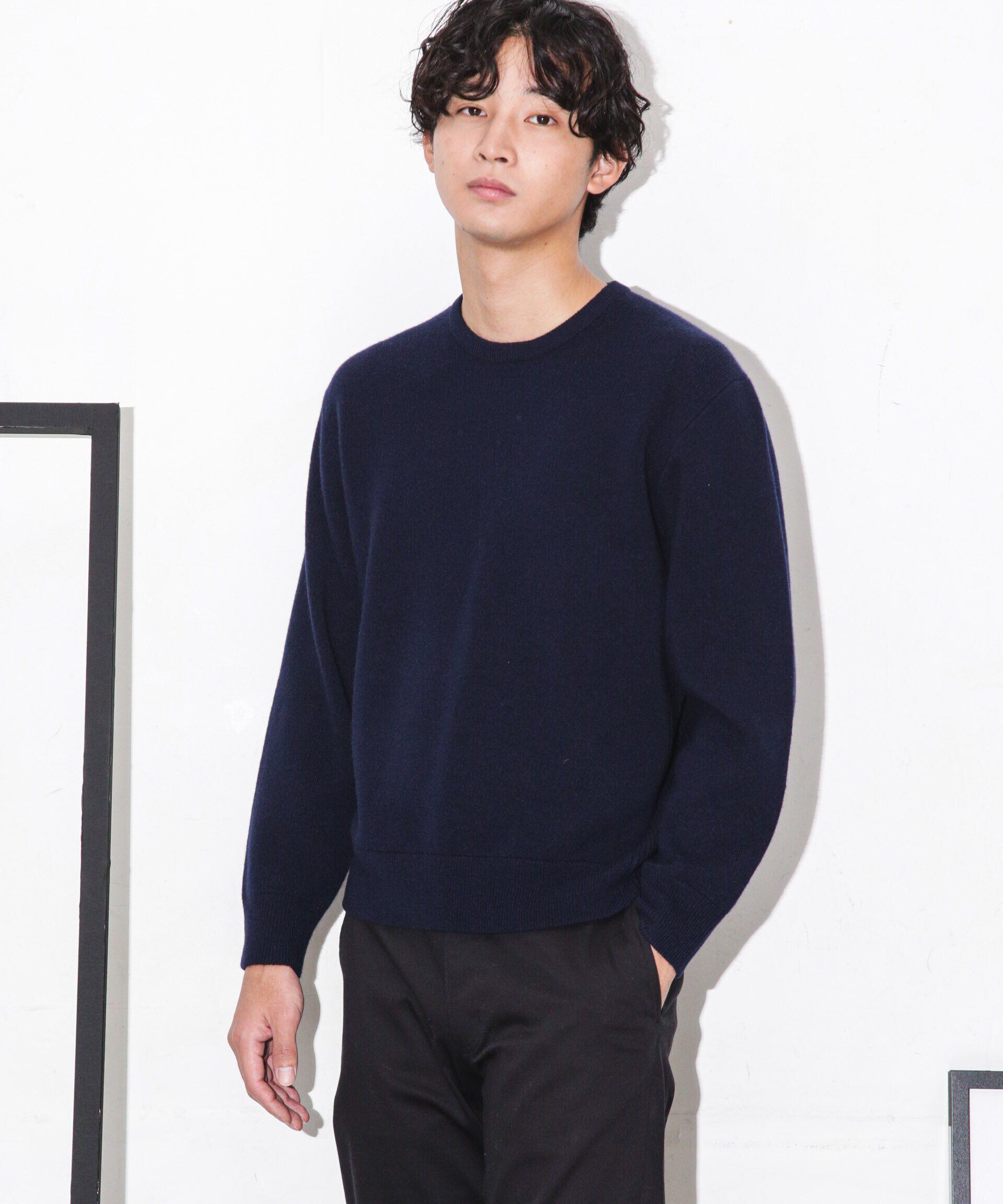 nano･universe「MUSIC ウールカシミヤスムースクルーネック」|ニット・セーター|ネイビー