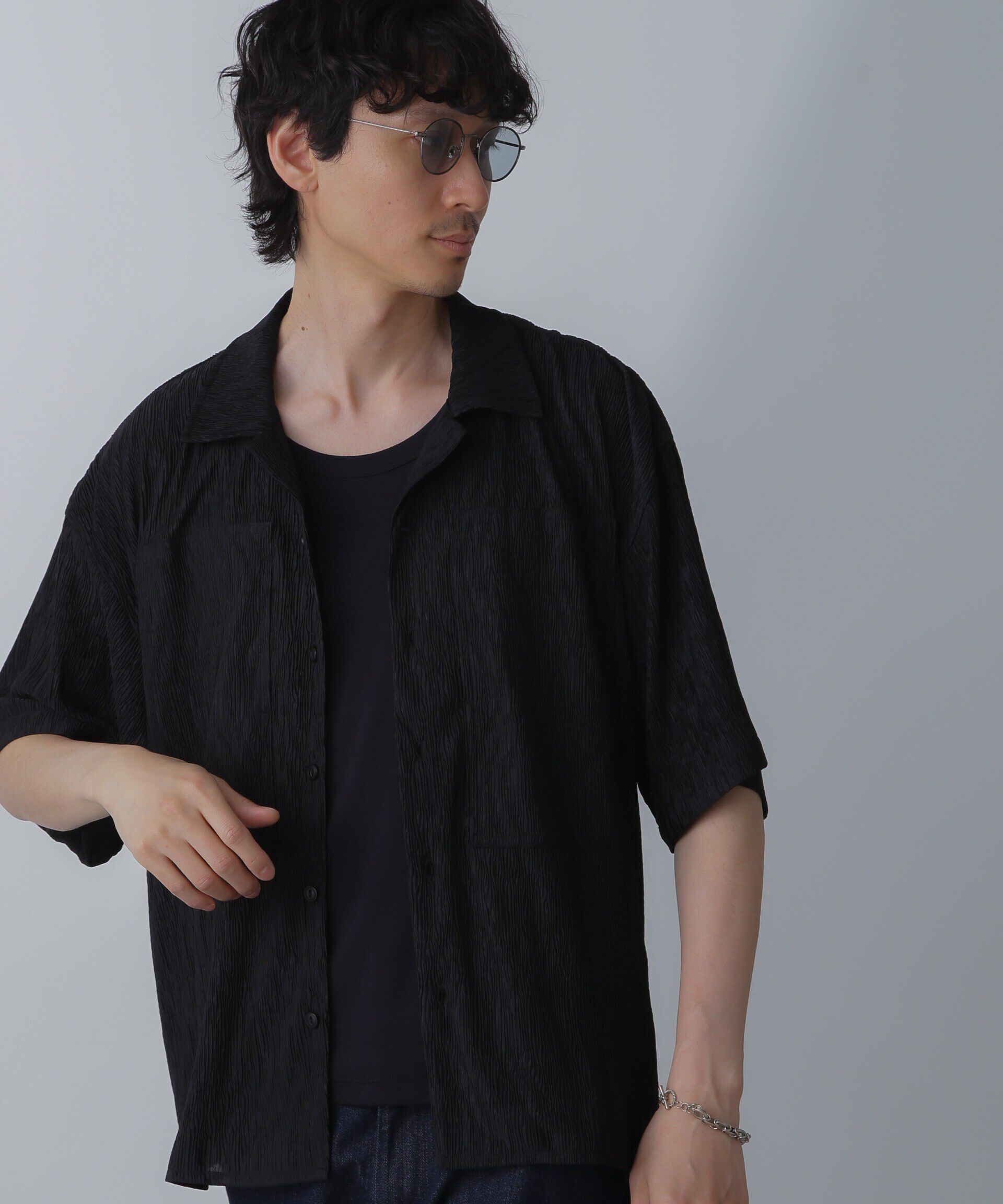 nano･universe「NORMANBROS別注ワイドポケット楊柳シャツ 半袖」|シャツ・ブラウス|