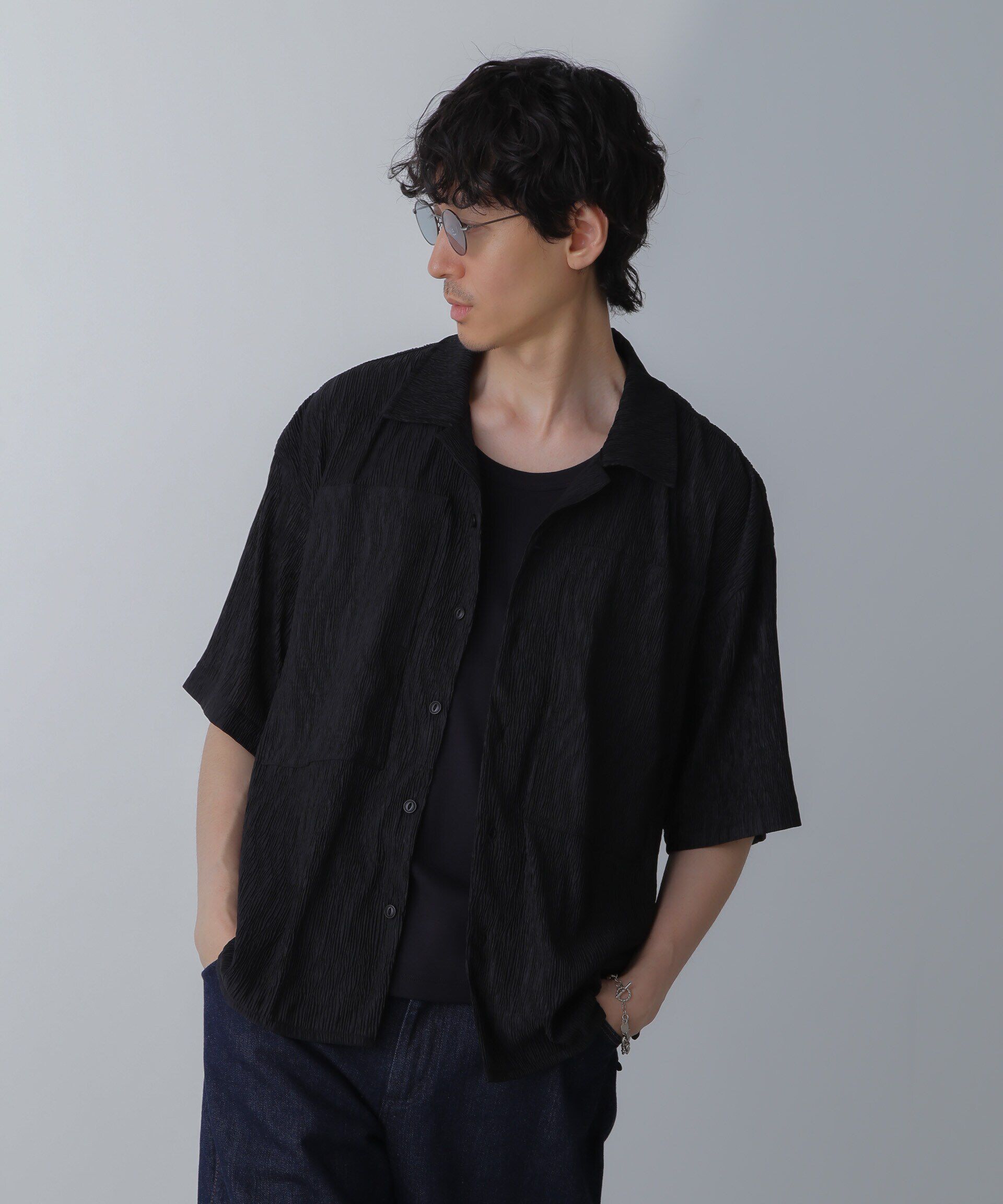 nano･universe「NORMANBROS別注ワイドポケット楊柳シャツ 半袖」|シャツ・ブラウス|