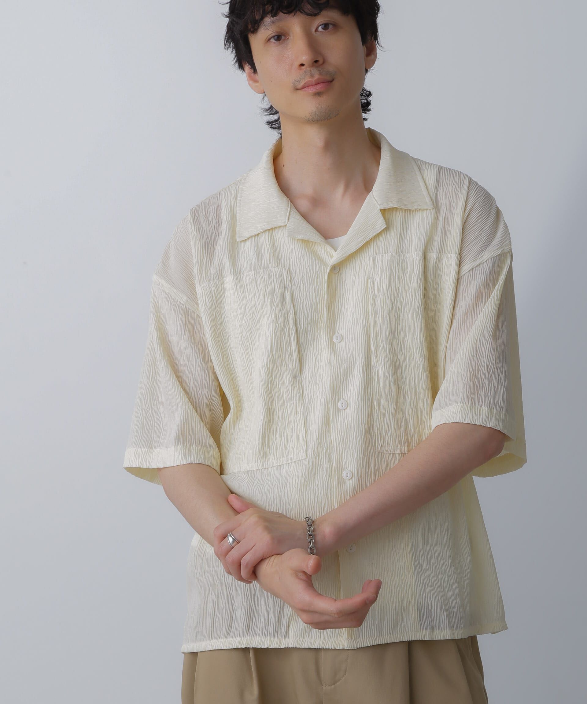 nano･universe「NORMANBROS別注ワイドポケット楊柳シャツ 半袖」|シャツ・ブラウス|アイボリー7