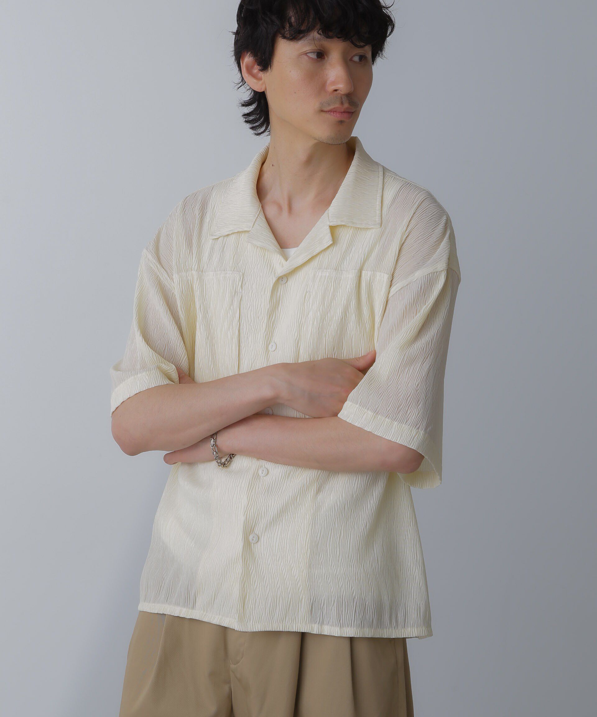 nano･universe「NORMANBROS別注ワイドポケット楊柳シャツ 半袖」|シャツ・ブラウス|