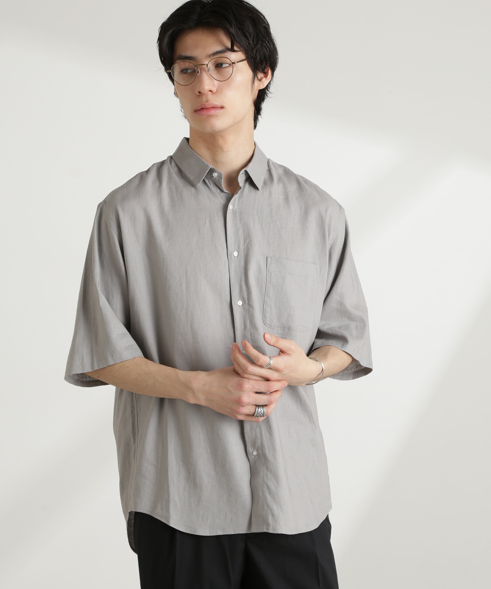 nano･universe「アンチスメルリネン レギュラーカラー 半袖」|シャツ・ブラウス|グレー