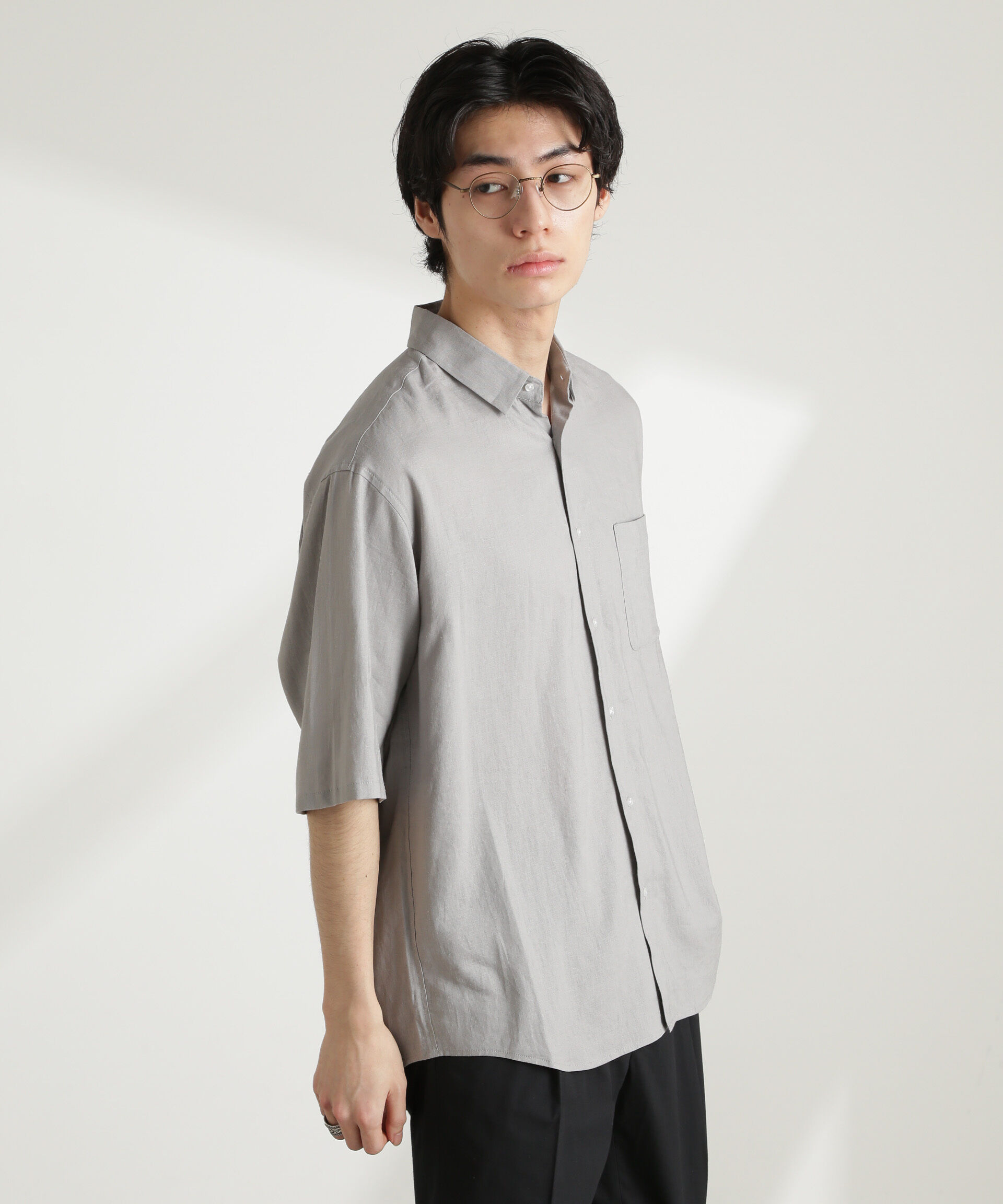 nano･universe「アンチスメルリネン レギュラーカラー 半袖」|シャツ・ブラウス|