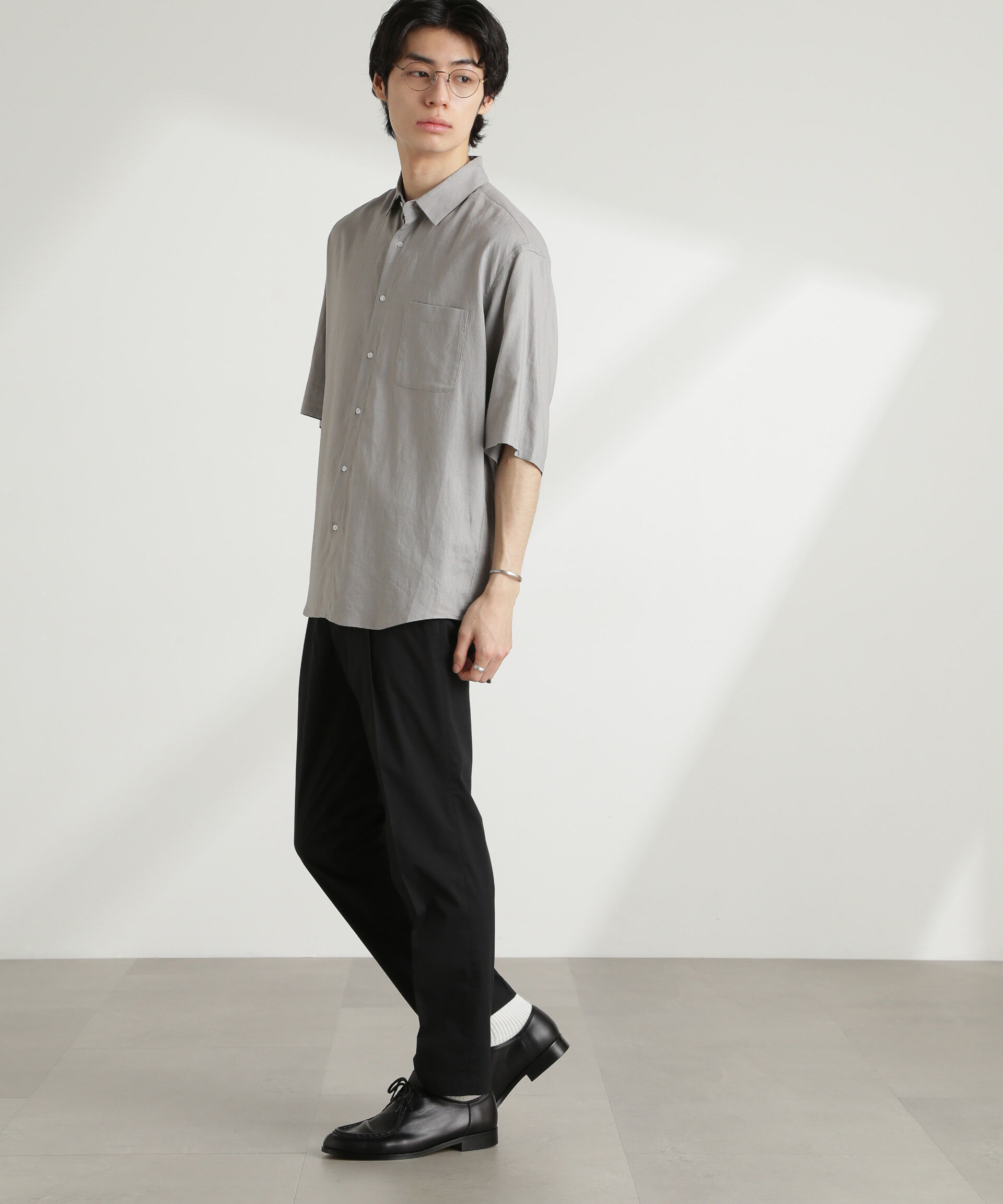 nano･universe「アンチスメルリネン レギュラーカラー 半袖」|シャツ・ブラウス|