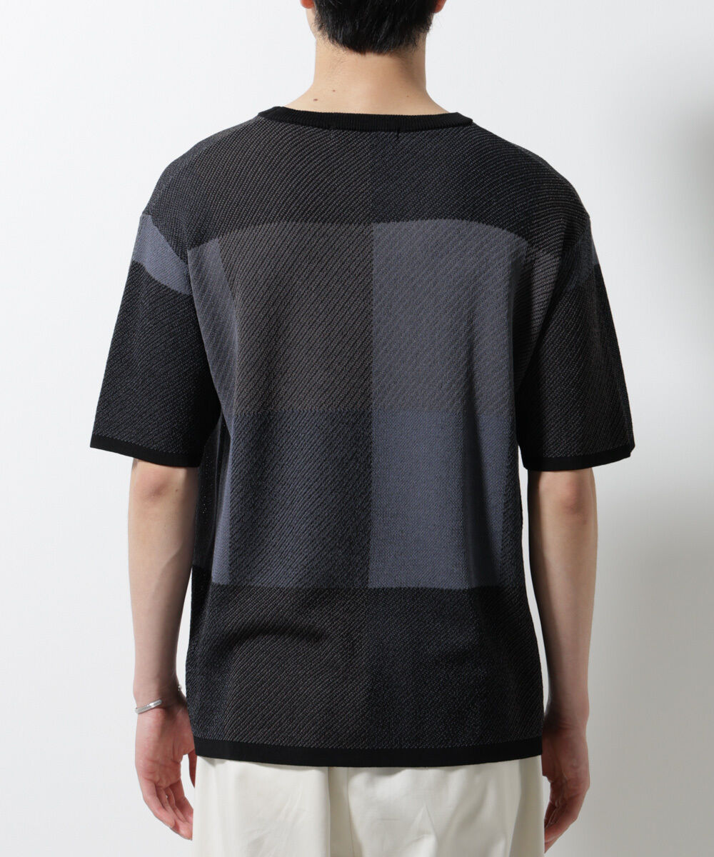 nano･universe「ブロックチェックニットTシャツ 半袖」|ニット・セーター|