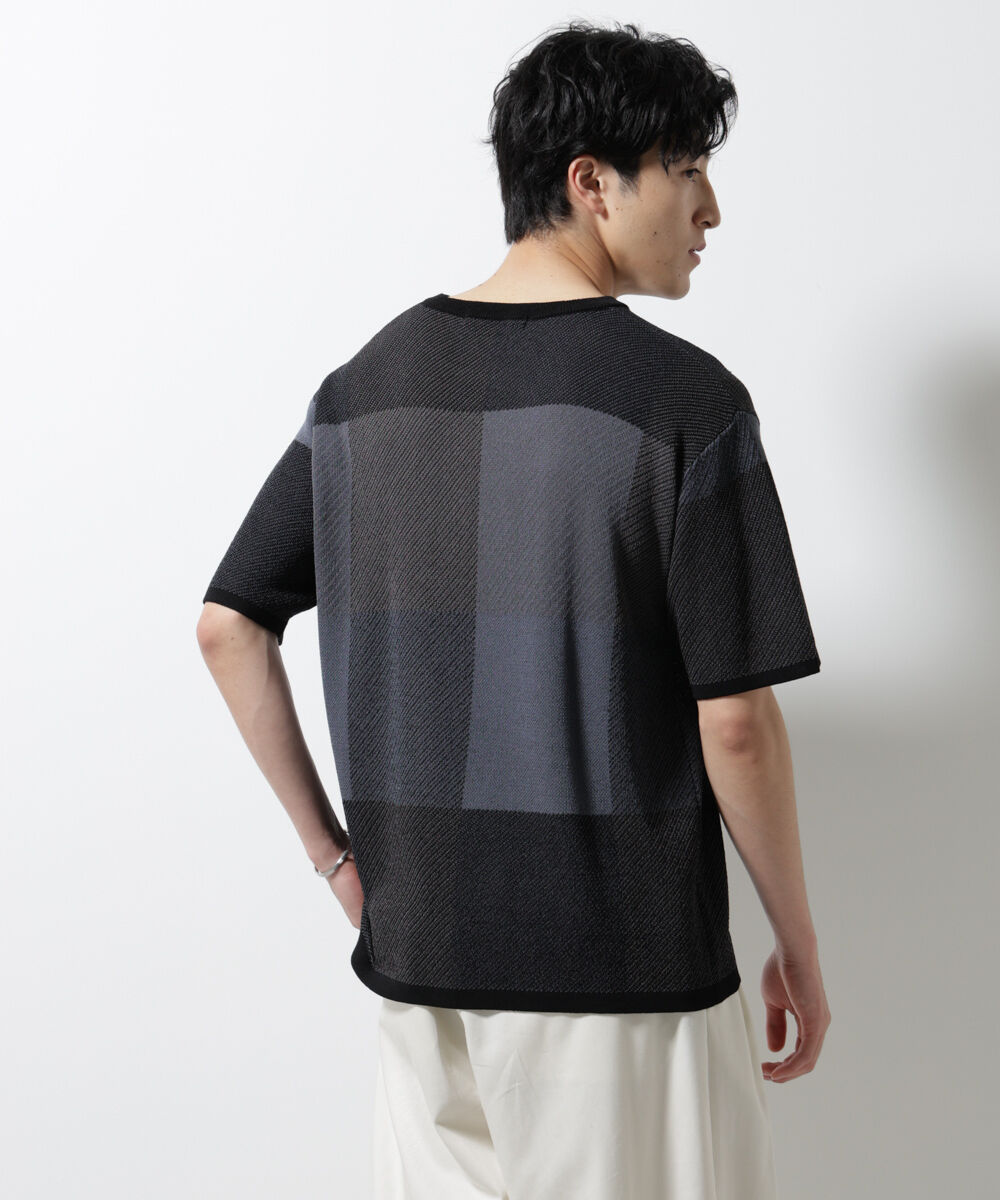 nano･universe「ブロックチェックニットTシャツ 半袖」|ニット・セーター|