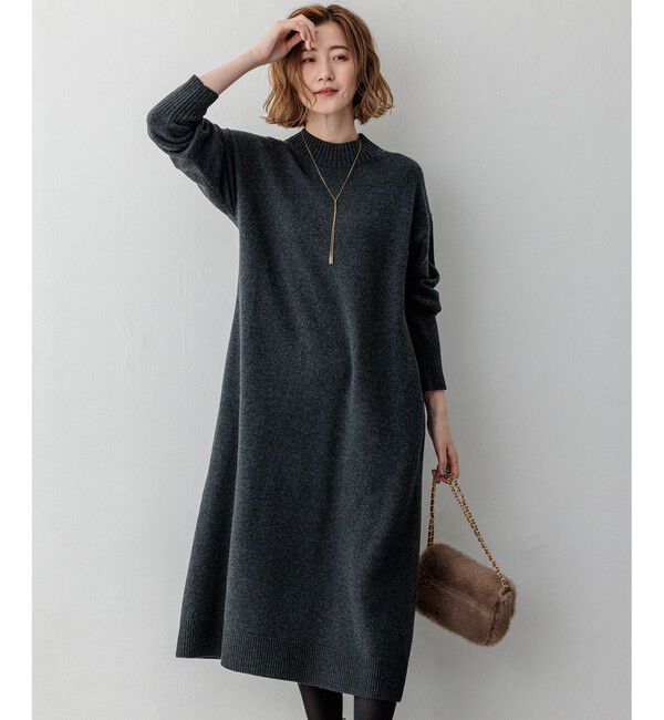 23区「【洗える】カシミヤブレンド ニットワンピース」|ワンピース|グレー系