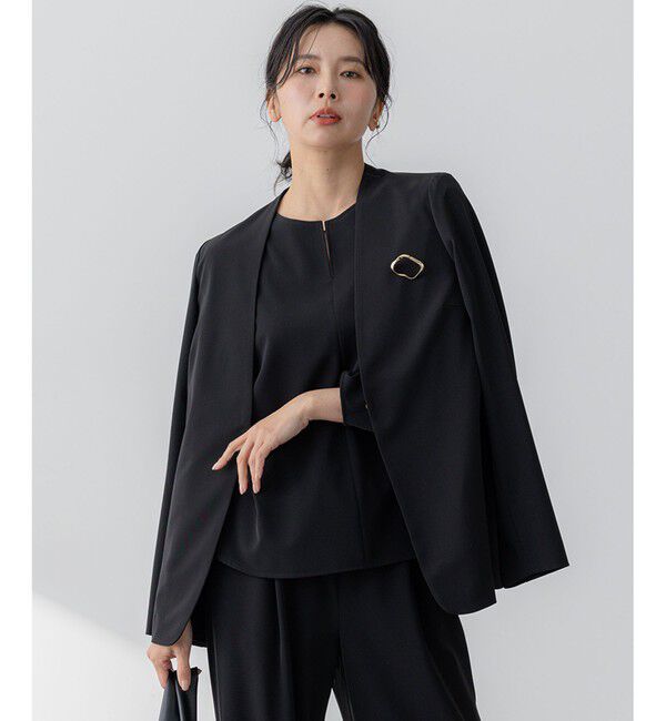 23区「【セットアップ対応/洗える】2WAYストレッチツイル ジャケット」|ノーカラージャケット|ブラック系