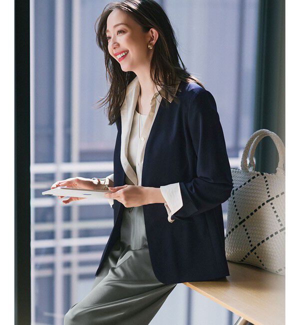 23区「【セットアップ対応/洗える】2WAYストレッチツイル ジャケット」|ノーカラージャケット|ネイビー系