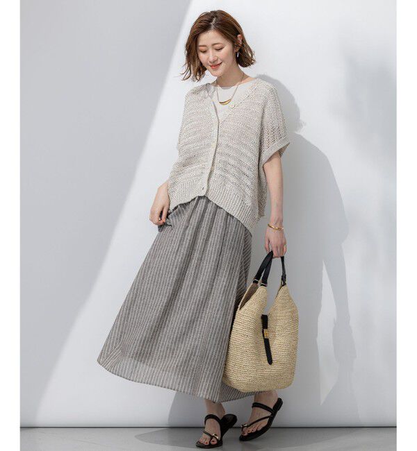 23区「【洗える】リネンコットンストライプ ギャザー スカート」|スカート|