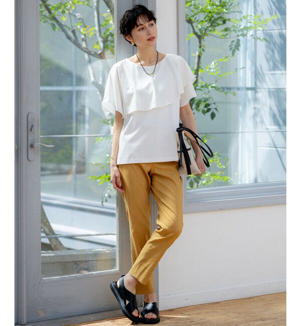 23区「【汗じみ防止/洗える】スムースデザイン ラッフルカラー カットソー」|Tシャツ・カットソー|