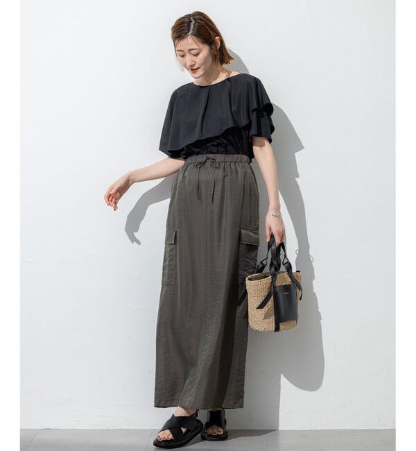 23区「【汗じみ防止/洗える】スムースデザイン ラッフルカラー カットソー」|Tシャツ・カットソー|