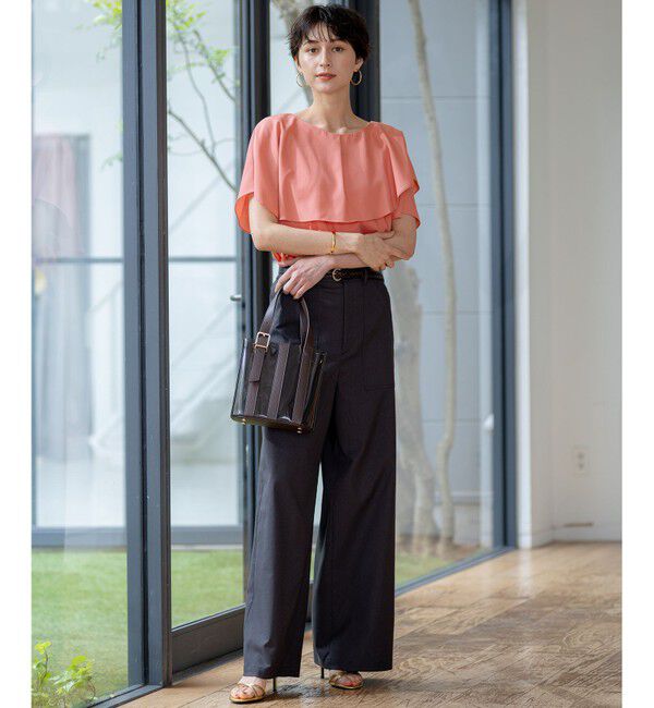 23区「【汗じみ防止/洗える】スムースデザイン ラッフルカラー カットソー」|Tシャツ・カットソー|