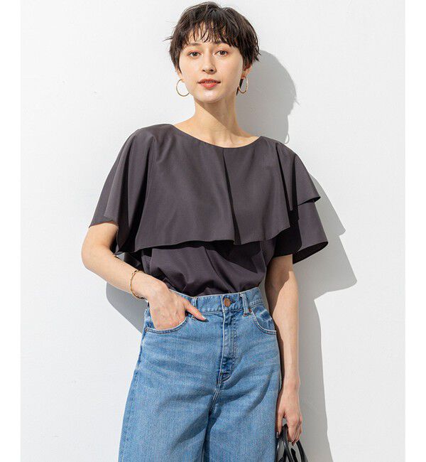 23区「【汗じみ防止/洗える】スムースデザイン ラッフルカラー カットソー」|Tシャツ・カットソー|ﾀﾞｰｸﾌﾞ