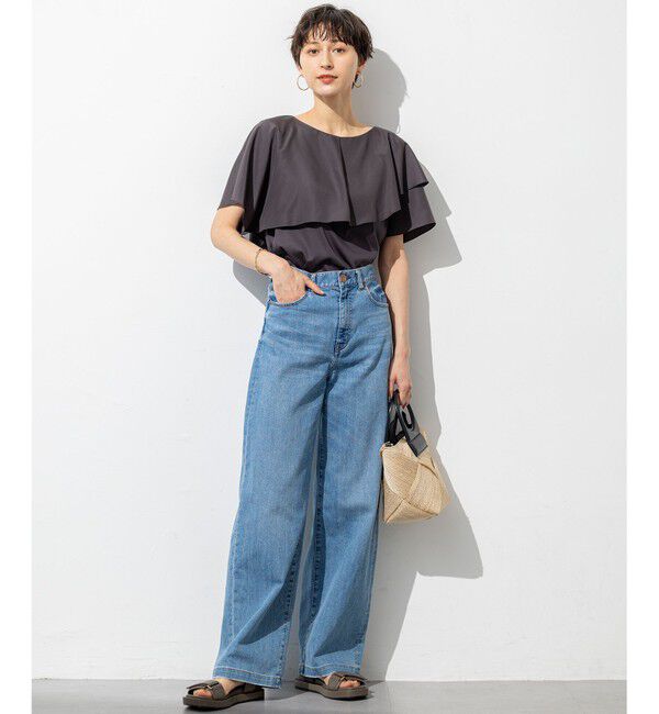 23区「【汗じみ防止/洗える】スムースデザイン ラッフルカラー カットソー」|Tシャツ・カットソー|