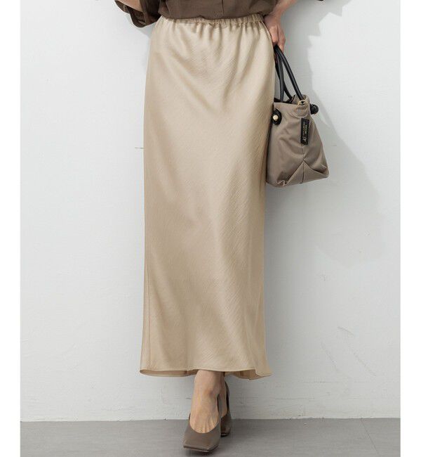 23区「【洗える】テクスチャーサテン ナロー スカート」|スカート|ベージュ系