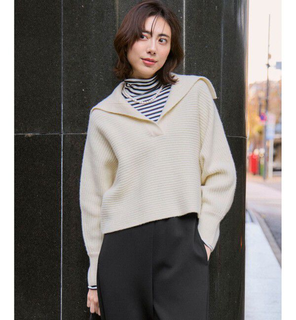 洗える】ウールカシミヤチャンキー クロップド スキッパーニット（23区