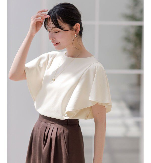 ANY SIS「【接触冷感・UVケア】着映えフリルスリーブ カットソー」|Tシャツ・カットソー|アイボリー