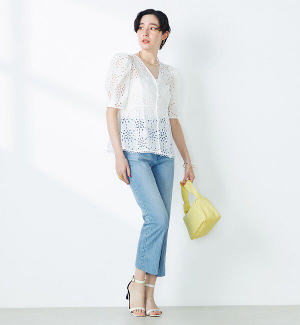 NOLLEY'S「《セットアップ対応》Brocheレース パワショル半袖ブラウス」|シャツ・ブラウス|