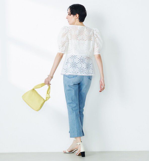 NOLLEY'S「《セットアップ対応》Brocheレース パワショル半袖ブラウス」|シャツ・ブラウス|