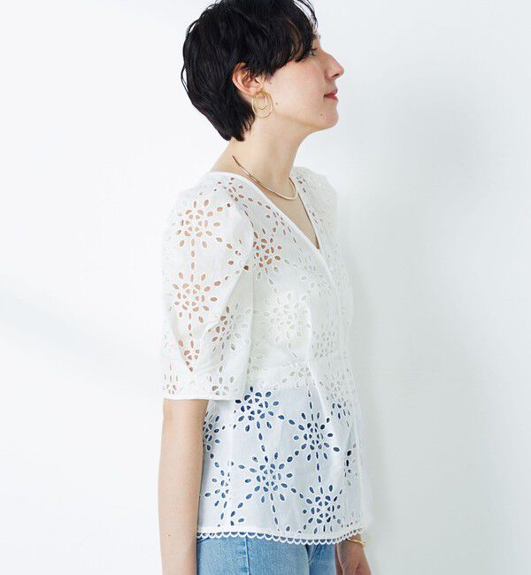 NOLLEY'S「《セットアップ対応》Brocheレース パワショル半袖ブラウス」|シャツ・ブラウス|