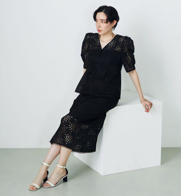 NOLLEY'S「《セットアップ対応》Brocheレース パワショル半袖ブラウス」|シャツ・ブラウス|