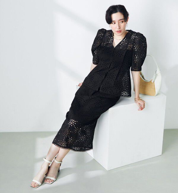 NOLLEY'S「《セットアップ対応》Brocheレース パワショル半袖ブラウス」|シャツ・ブラウス|