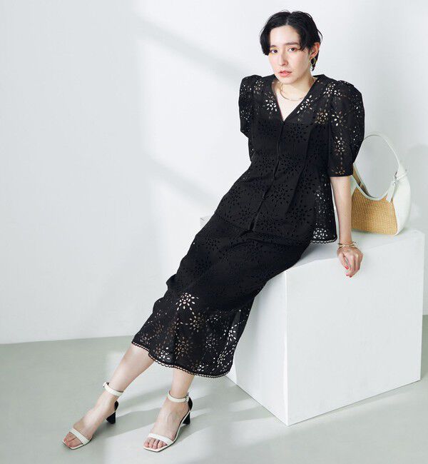 NOLLEY'S「《セットアップ対応》Brocheレース パワショル半袖ブラウス」|シャツ・ブラウス|