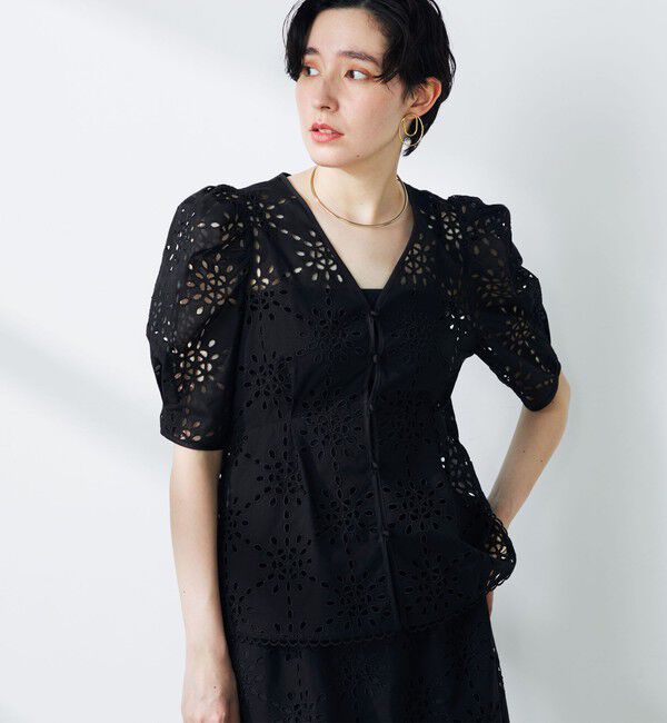 NOLLEY'S「《セットアップ対応》Brocheレース パワショル半袖ブラウス」|シャツ・ブラウス|