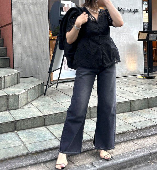 NOLLEY'S「《セットアップ対応》Brocheレース パワショル半袖ブラウス」|シャツ・ブラウス|