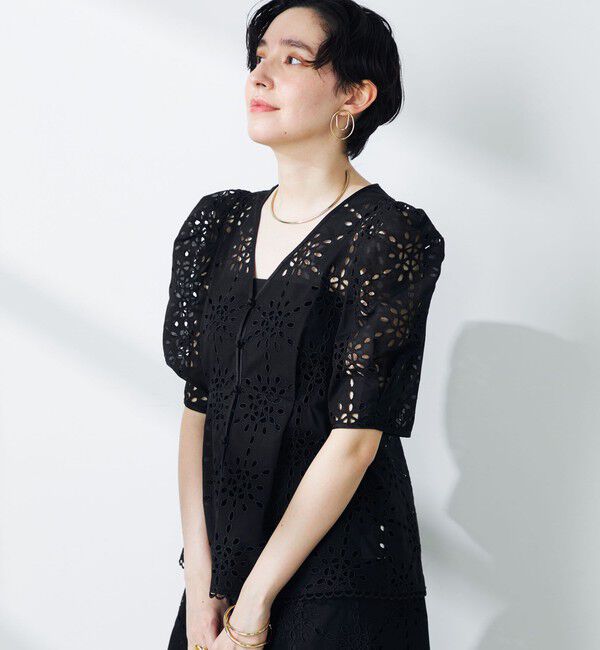 NOLLEY'S「《セットアップ対応》Brocheレース パワショル半袖ブラウス」|シャツ・ブラウス|