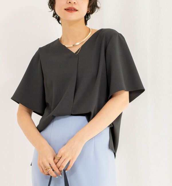 NOLLEY'S sophi「《セットアップ対応》ツイルVタックブラウス」|シャツ・ブラウス|チャコールグレー