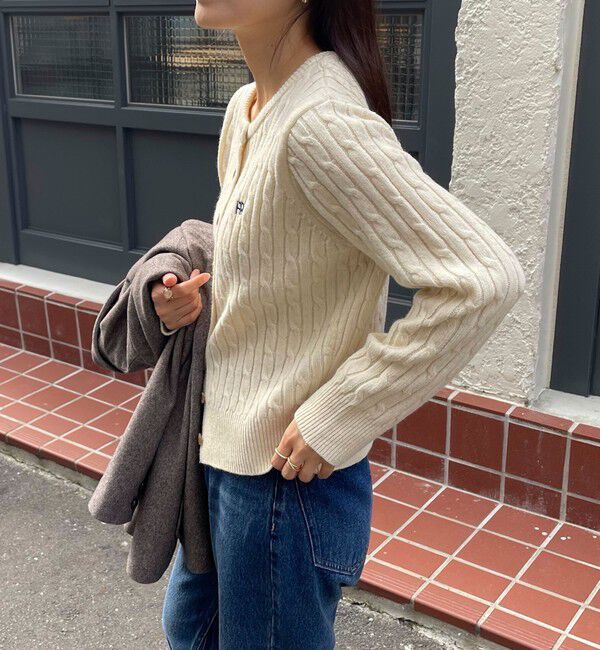 fredy emue「ウール混FR刺繍ケーブル柄カーディガン」|ニット・セーター|