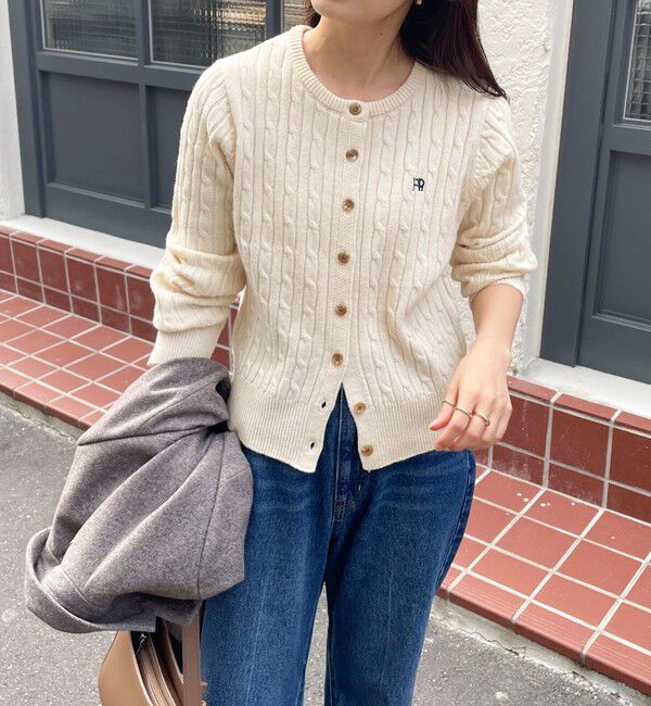 fredy emue「ウール混FR刺繍ケーブル柄カーディガン」|ニット・セーター|