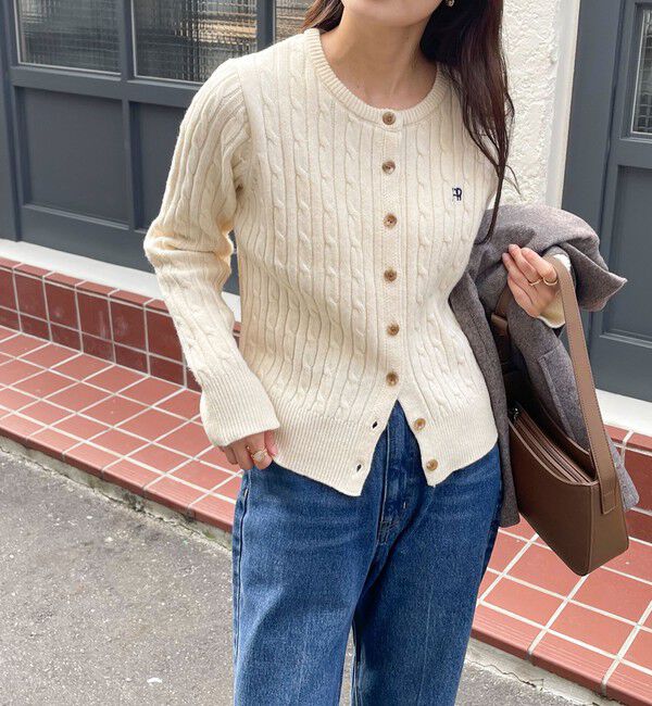 fredy emue「ウール混FR刺繍ケーブル柄カーディガン」|ニット・セーター|