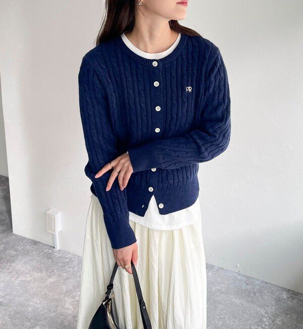 fredy emue「ウール混FR刺繍ケーブル柄カーディガン」|ニット・セーター|