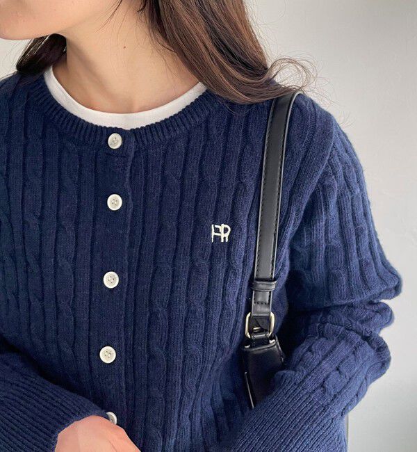 fredy emue「ウール混FR刺繍ケーブル柄カーディガン」|ニット・セーター|