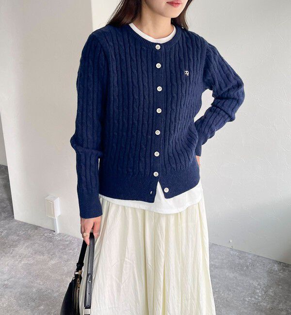 fredy emue「ウール混FR刺繍ケーブル柄カーディガン」|ニット・セーター|